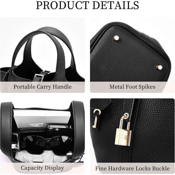 ⚡Women 02Black Trendy Genuine Leather Imported Bucket Bag Tote Top Handle Purses - Picture 5 of 6